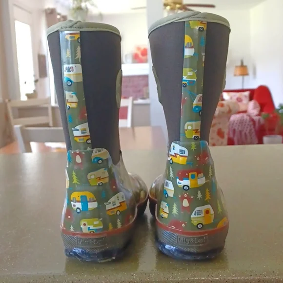 Lily & Dan- Camper Print Thick Rubber Muck/Rain Boots Insulated Youth Size 2/3 - Picture 5 of 10